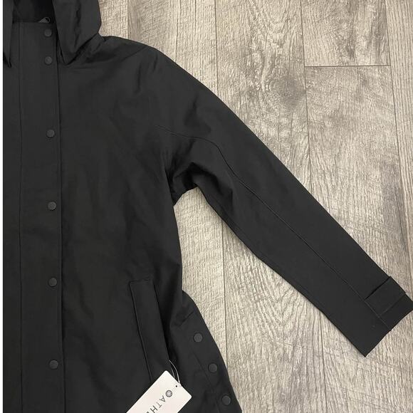Athleta RainOut Sutro Long Trench Women's Black Hooded Rain Jacket - Picture 3 of 9